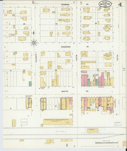 Sanborn Fire Insurance Map from Wahpeton, Richland County, North Dakota (1904), Sheet #0004 - Historic Sanborn Fire Insurance Map Print, vintage old map wall art, antique decor, genealogy gift, North Dakota North Dakota map