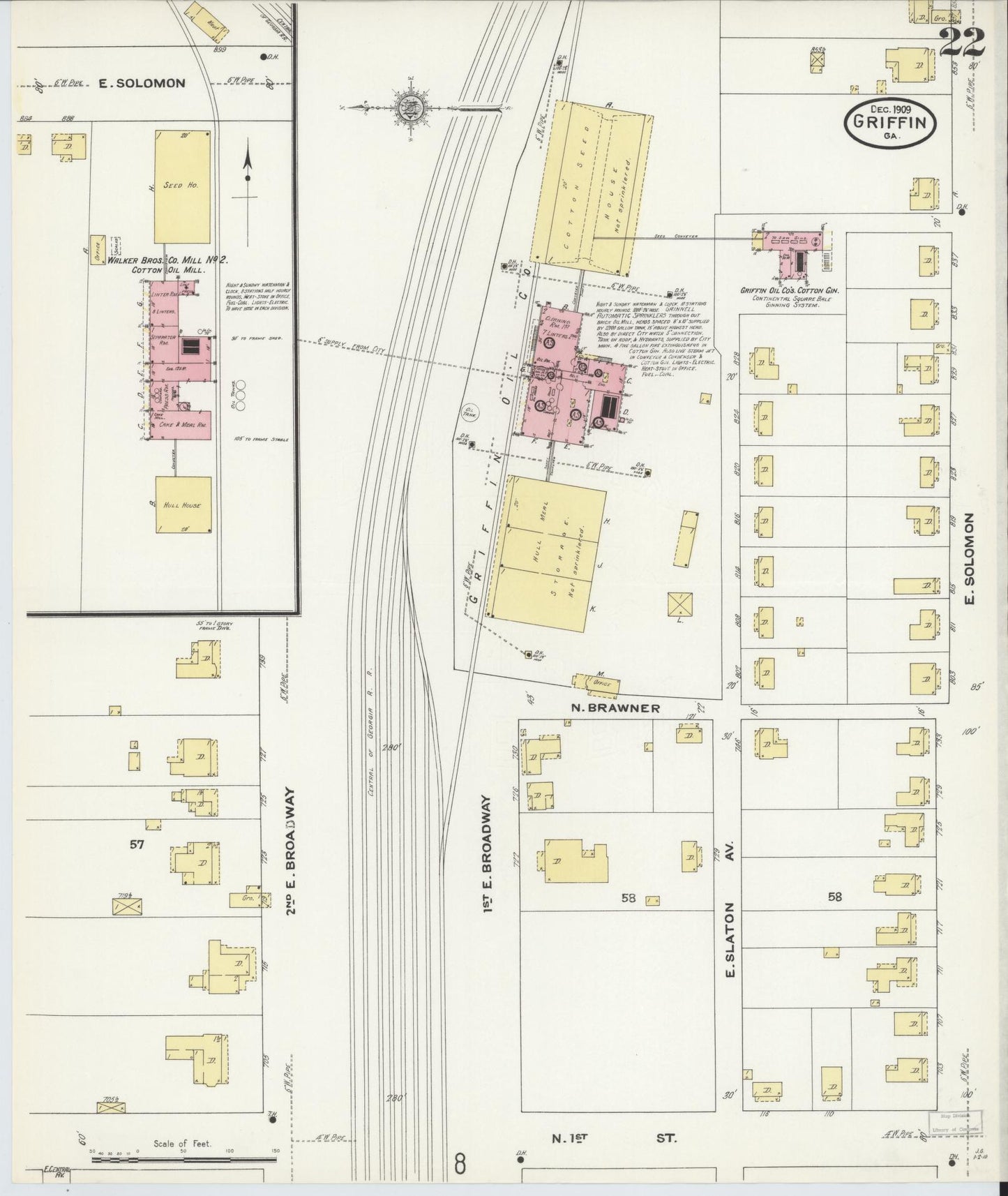 Sanborn Fire Insurance Map from Griffin, Spalding County, Georgia (1909), Sheet #0022 - Complete Map Set gallery image, historic Sanborn map, vintage wall art, Georgia Georgia