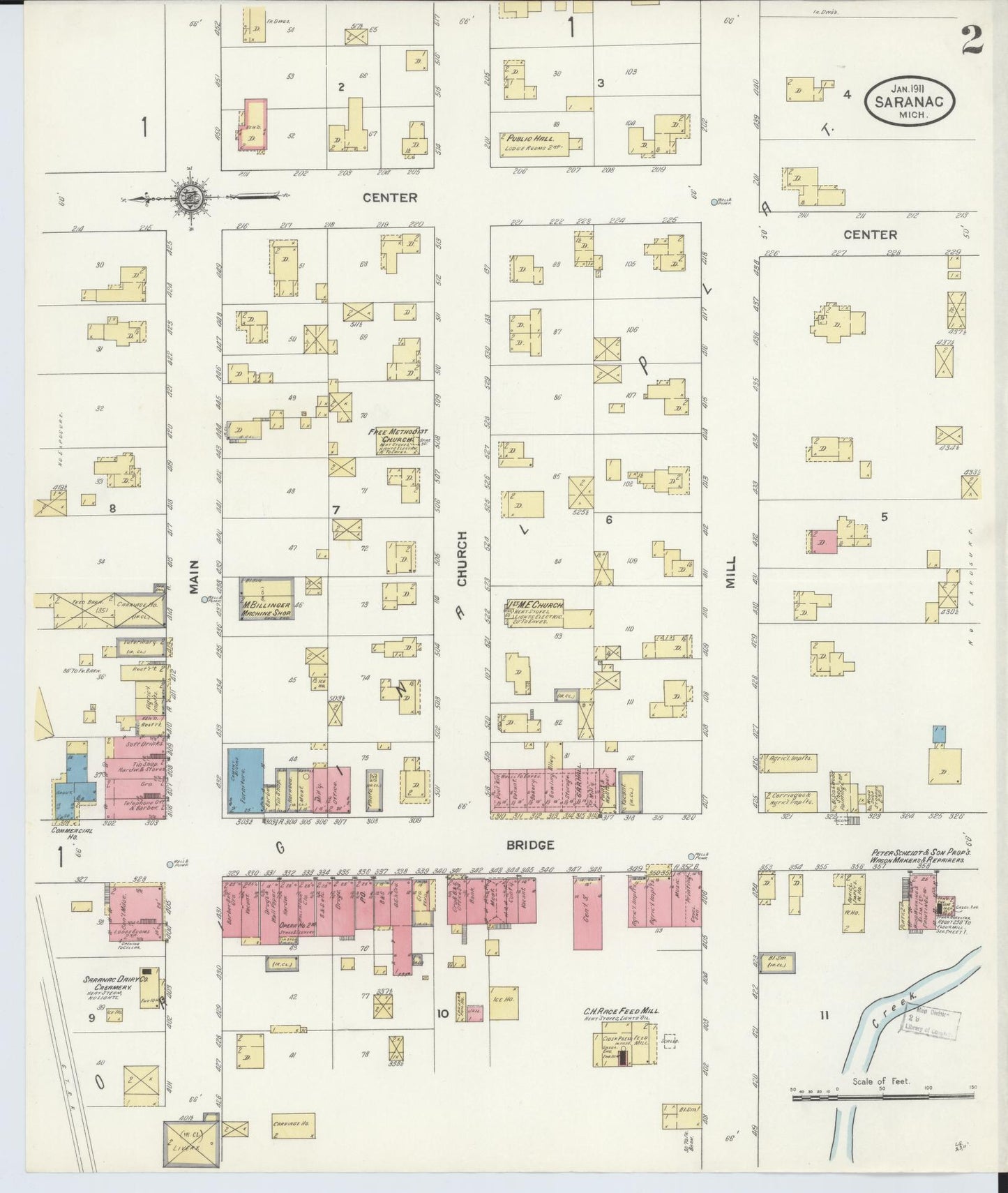Sanborn Fire Insurance Map from Saranac, Ionia County, Michigan (1911), Sheet #0002 - Complete Map Set gallery image, historic Sanborn map, vintage wall art, Michigan Michigan