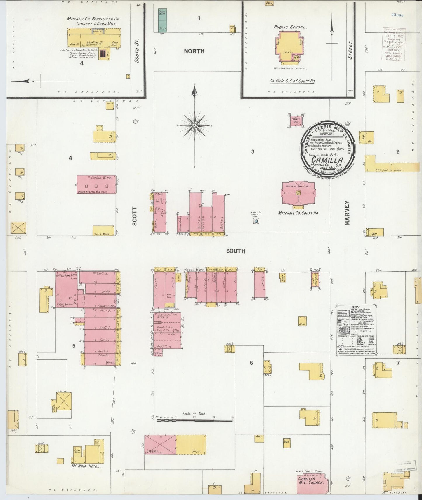Sanborn Fire Insurance Map from Camilla, Mitchell County, Georgia (1900), Sheet #0001 - Historic Sanborn Fire Insurance Map Print, vintage old map wall art, antique decor, genealogy gift, Georgia Georgia map