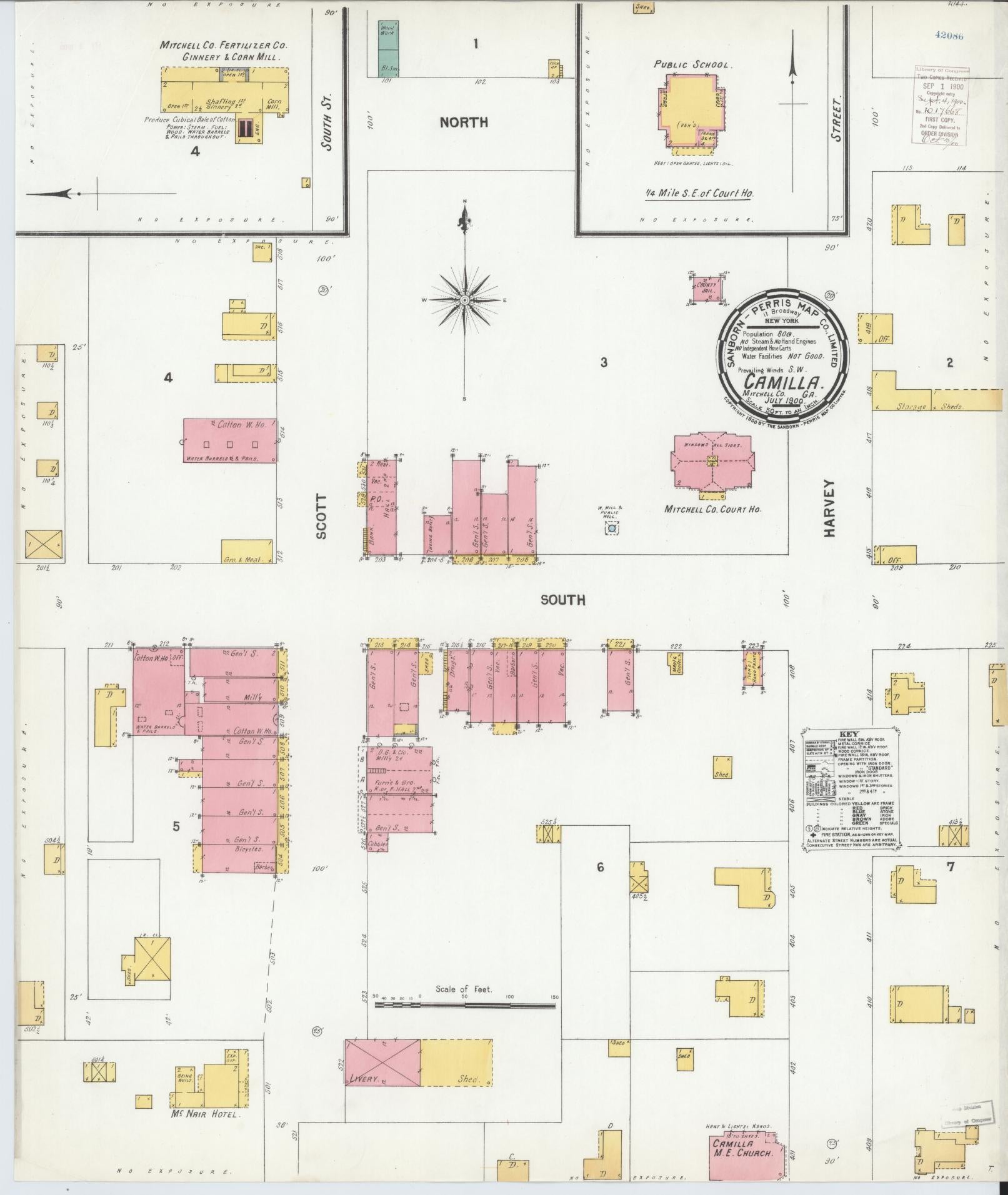 Sanborn Fire Insurance Map from Camilla, Mitchell County, Georgia (1900), Sheet #0001 - Historic Sanborn Fire Insurance Map Print, vintage old map wall art, antique decor, genealogy gift, Georgia Georgia map