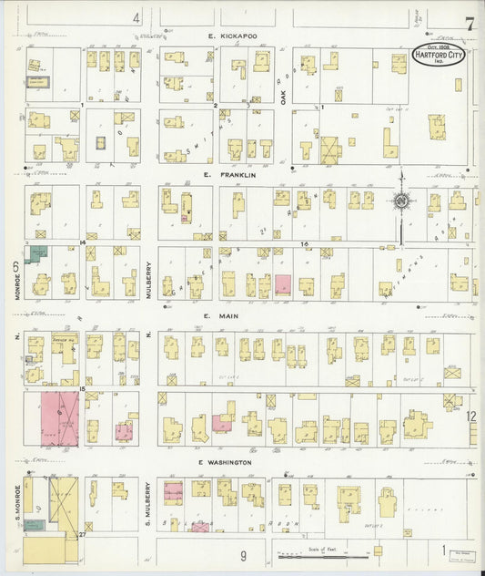 Sanborn Fire Insurance Map from Hartford City, Blackford County, Indiana (1909), Sheet #0007 - Historic Sanborn Fire Insurance Map Print, vintage old map wall art, antique decor, genealogy gift, Indiana Indiana map