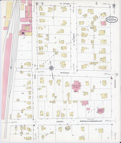 Sanborn Fire Insurance Map from Sycamore, De Kalb County, Illinois (1912), Sheet #0009 - Historic Sanborn Fire Insurance Map Print, vintage old map wall art, antique decor, genealogy gift, Illinois Illinois map