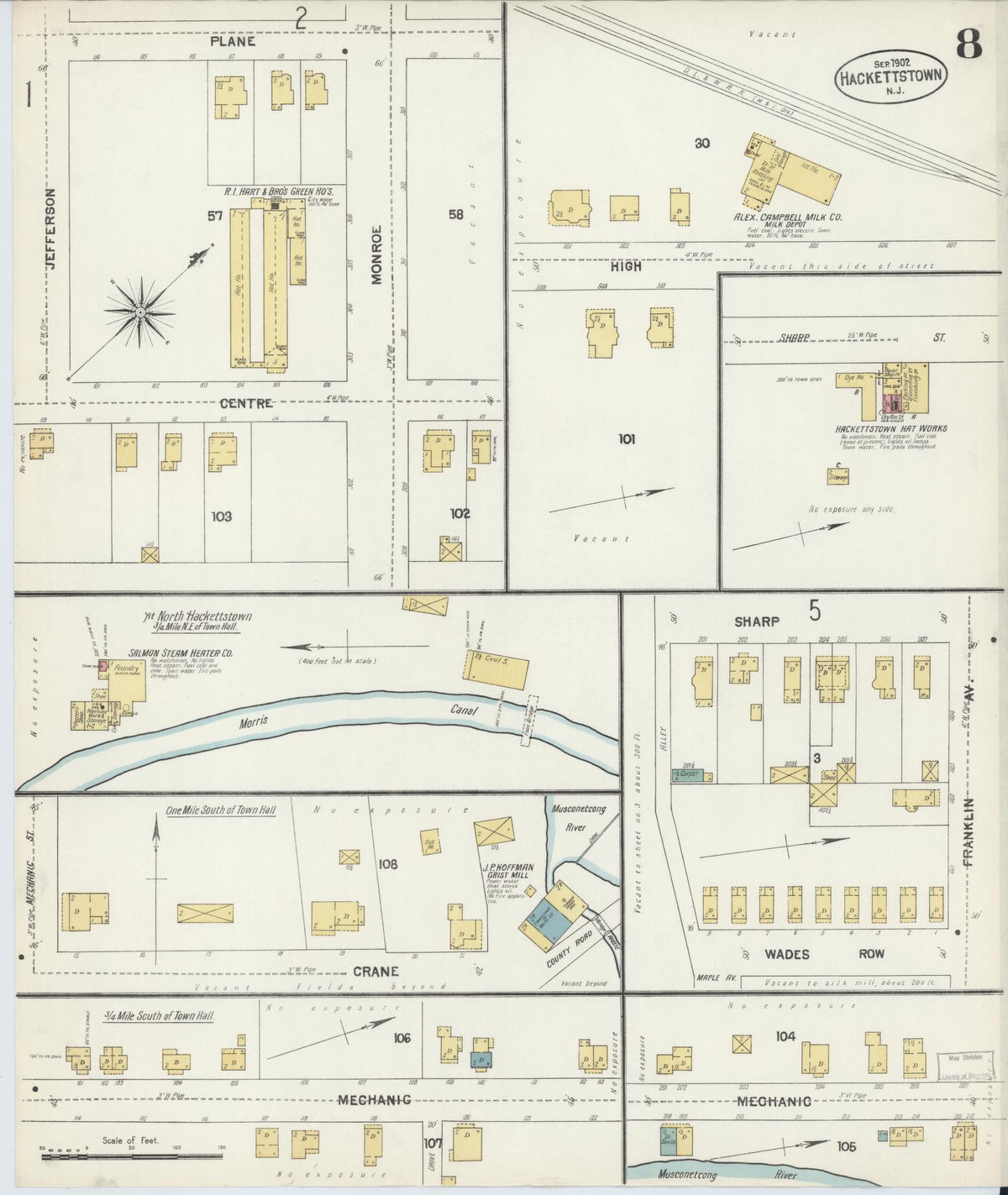 Sanborn Fire Insurance Map from Hackettstown, Warren County, New Jersey (1902), Sheet #0008 - Complete Map Set gallery image, historic Sanborn map, vintage wall art, New Jersey New Jersey