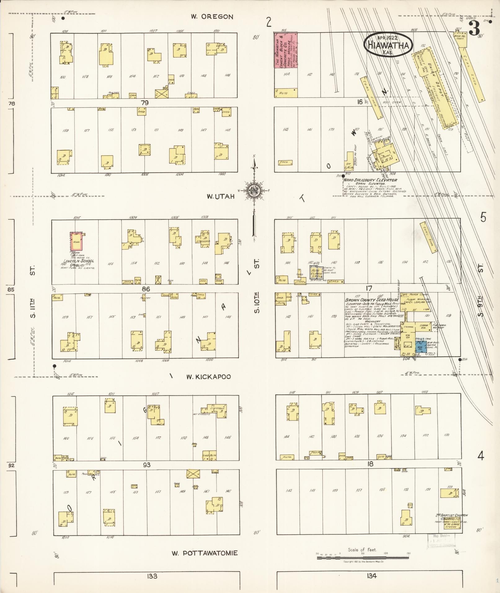 Sanborn Fire Insurance Map from Hiawatha, Brown County, Kansas (1922), Sheet #0003 - Complete Map Set gallery image, historic Sanborn map, vintage wall art, Kansas Kansas