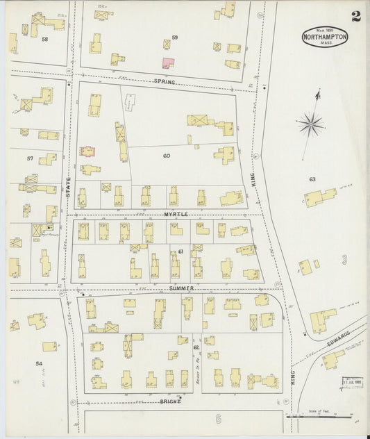 Sanborn Fire Insurance Map from Northampton, Hampshire County, Massachusetts (1895), Sheet #0002 - Historic Sanborn Fire Insurance Map Print, vintage old map wall art, antique decor, genealogy gift, Massachusetts Massachusetts map