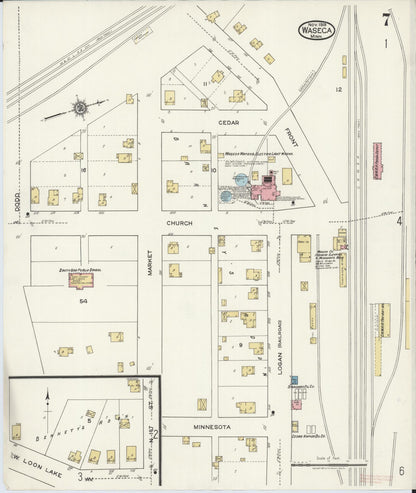 Sanborn Fire Insurance Map from Waseca, Waseca County, Minnesota (1919), Sheet #0007 - Historic Sanborn Fire Insurance Map Print, vintage old map wall art, antique decor, genealogy gift, Minnesota Minnesota map