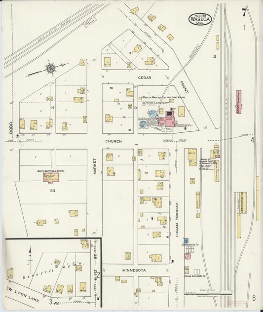 Sanborn Fire Insurance Map from Waseca, Waseca County, Minnesota (1919), Sheet #0007 - Historic Sanborn Fire Insurance Map Print, vintage old map wall art, antique decor, genealogy gift, Minnesota Minnesota map