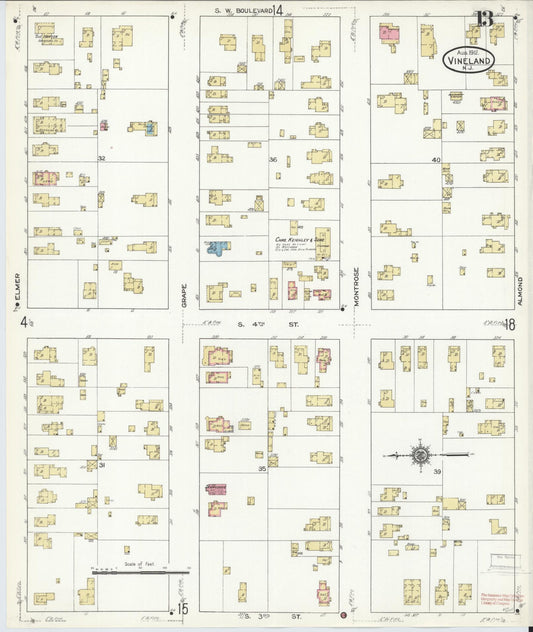 Sanborn Fire Insurance Map from Vineland, Cumberland County, New Jersey (1912), Sheet #0013 - Historic Sanborn Fire Insurance Map Print, vintage old map wall art, antique decor, genealogy gift, New Jersey New Jersey map