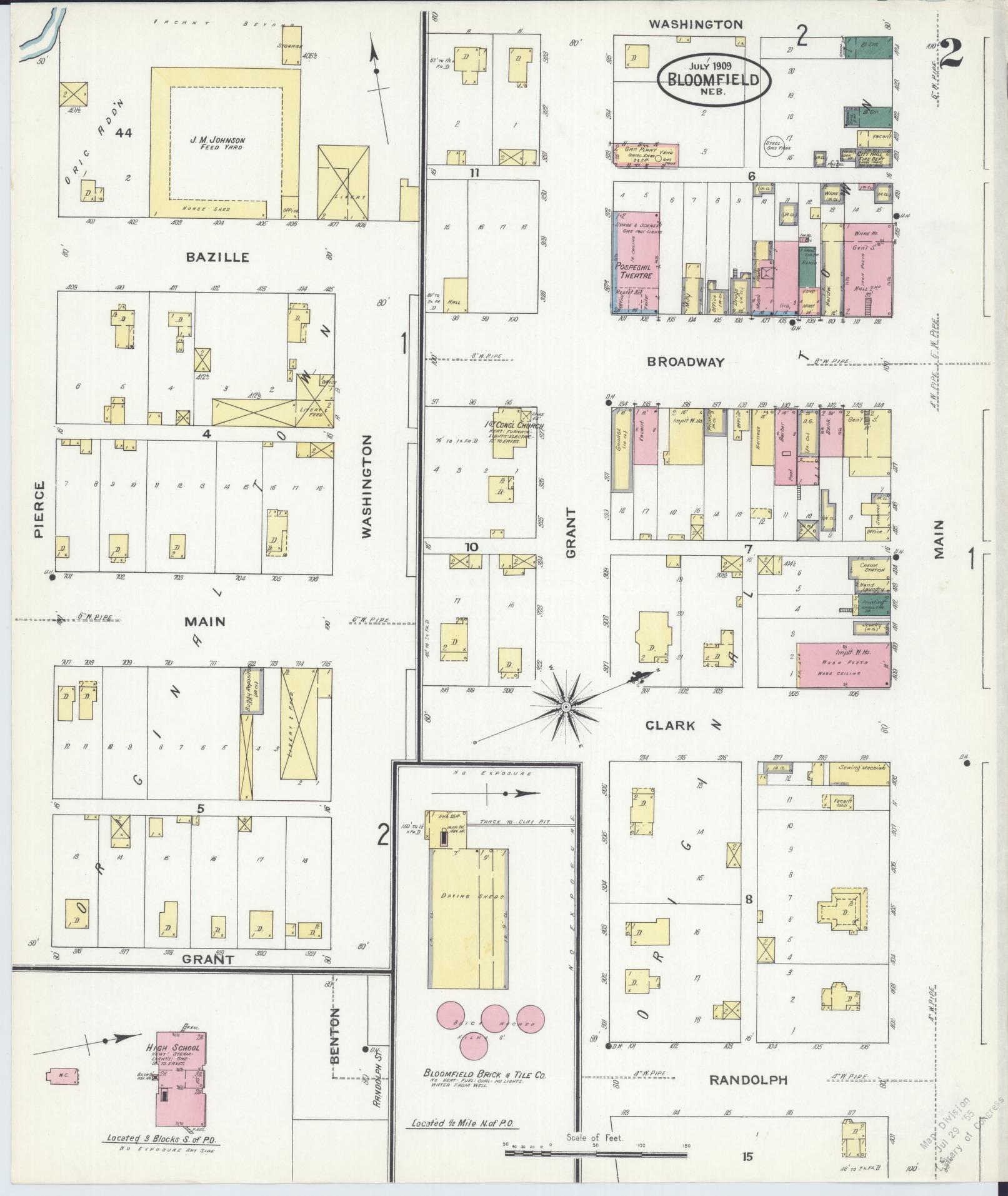 Sanborn Fire Insurance Map from Bloomfield, Knox County, Nebraska (1909), Sheet #0002 - Complete Map Set gallery image, historic Sanborn map, vintage wall art, Nebraska Nebraska