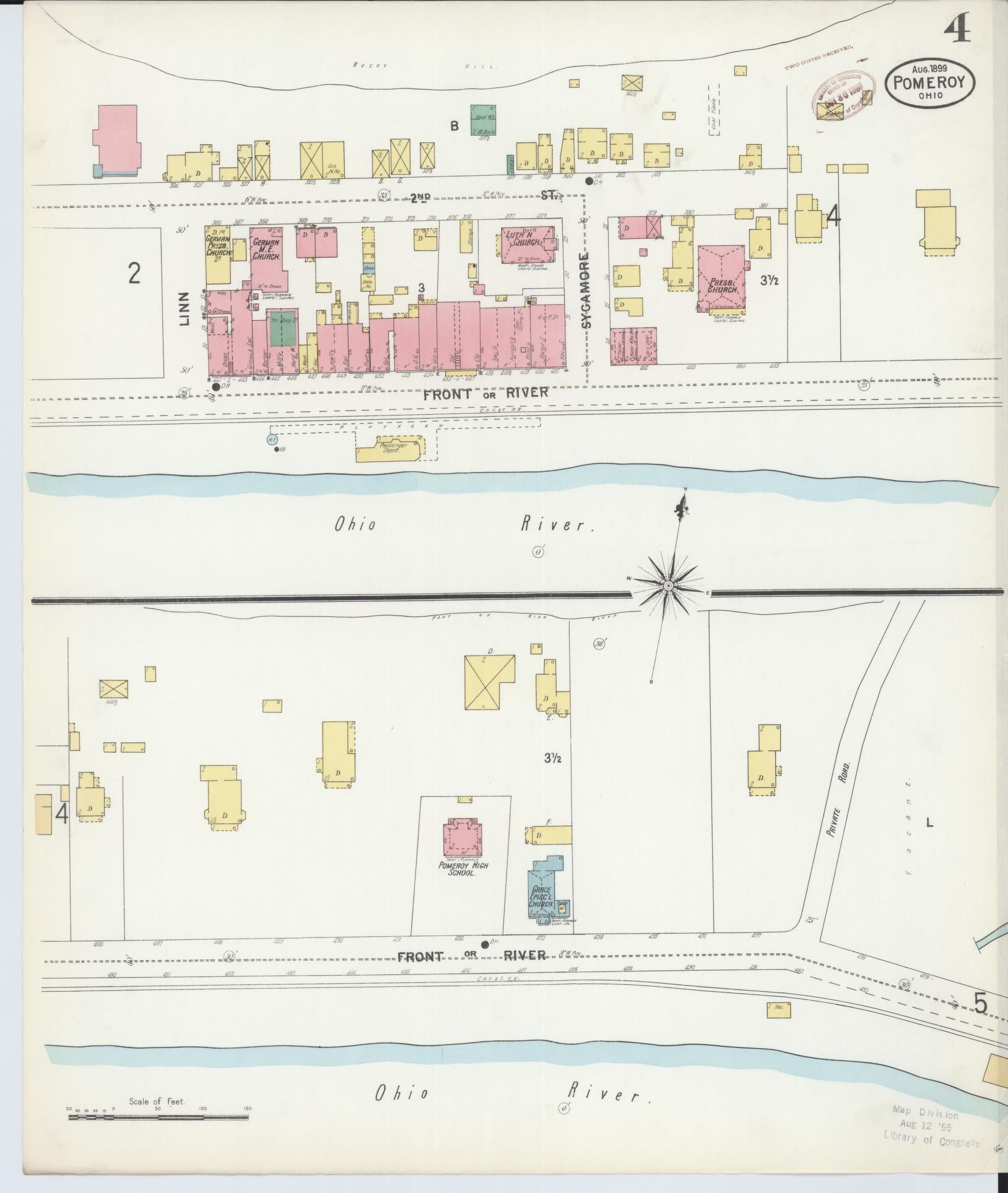 Sanborn Fire Insurance Map from Pomeroy, Meigs County, Ohio (1899), Sheet #0004 - Complete Map Set gallery image, historic Sanborn map, vintage wall art, Ohio Ohio