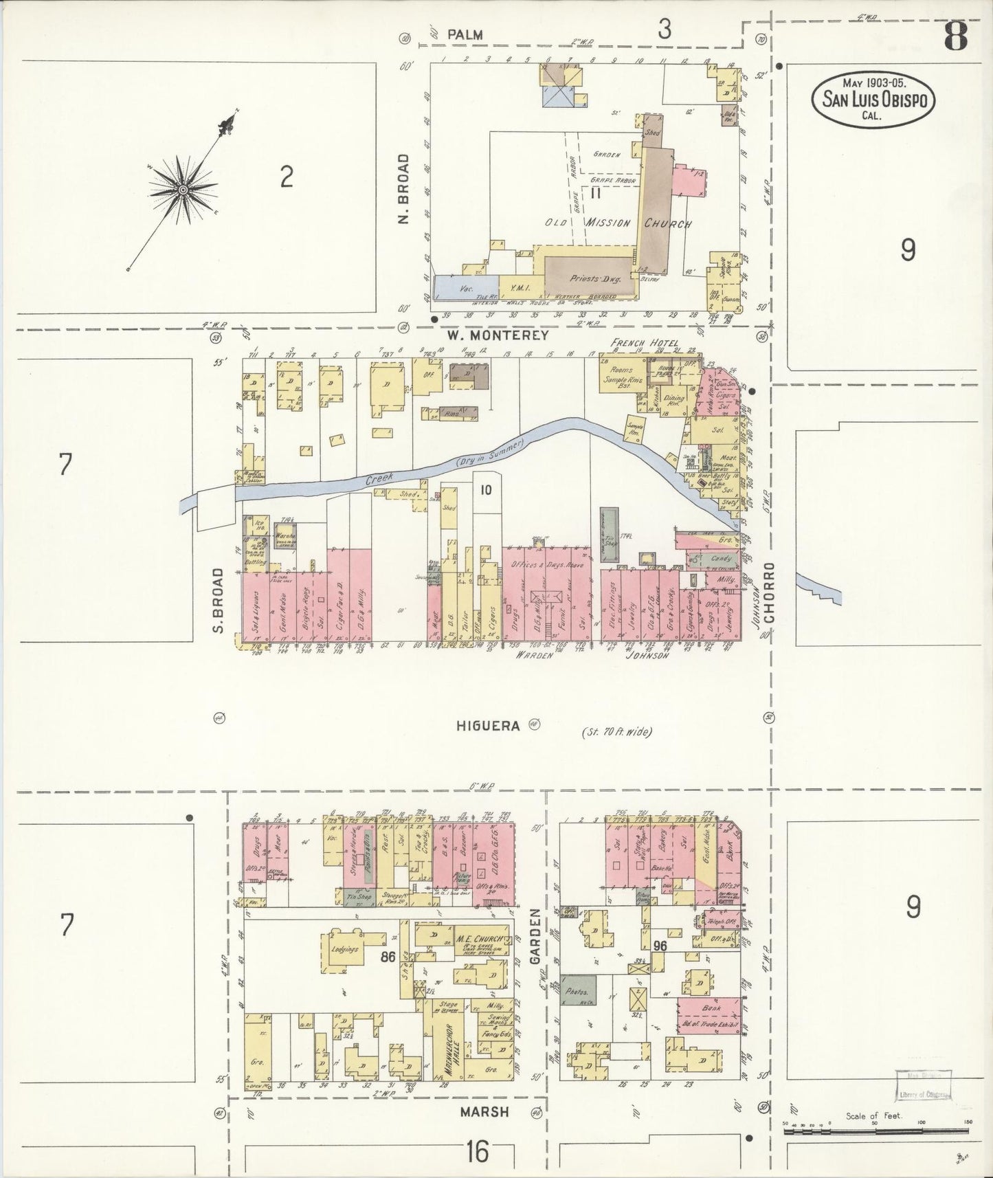 Sanborn Fire Insurance Map from San Luis Obispo, San Luis Obispo County, California (1905), Sheet #0008 - Complete Map Set gallery image, historic Sanborn map, vintage wall art, California California