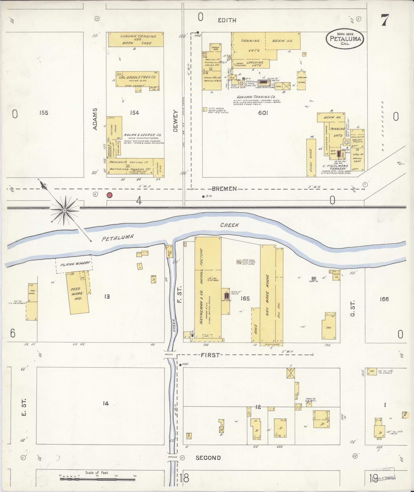 Sanborn Fire Insurance Map from Petaluma, Sonoma County, California (1906), Sheet #0007 - Complete Map Set gallery image, historic Sanborn map, vintage wall art, California California