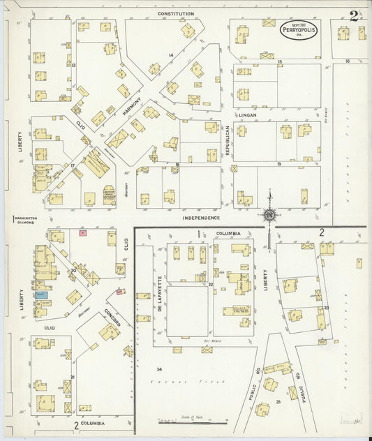 Sanborn Fire Insurance Map from Perryopolis, Fayette County, Pennsylvania (1911), Sheet #0002 - Historic Sanborn Fire Insurance Map Print, vintage old map wall art, antique decor, genealogy gift, Pennsylvania Pennsylvania map