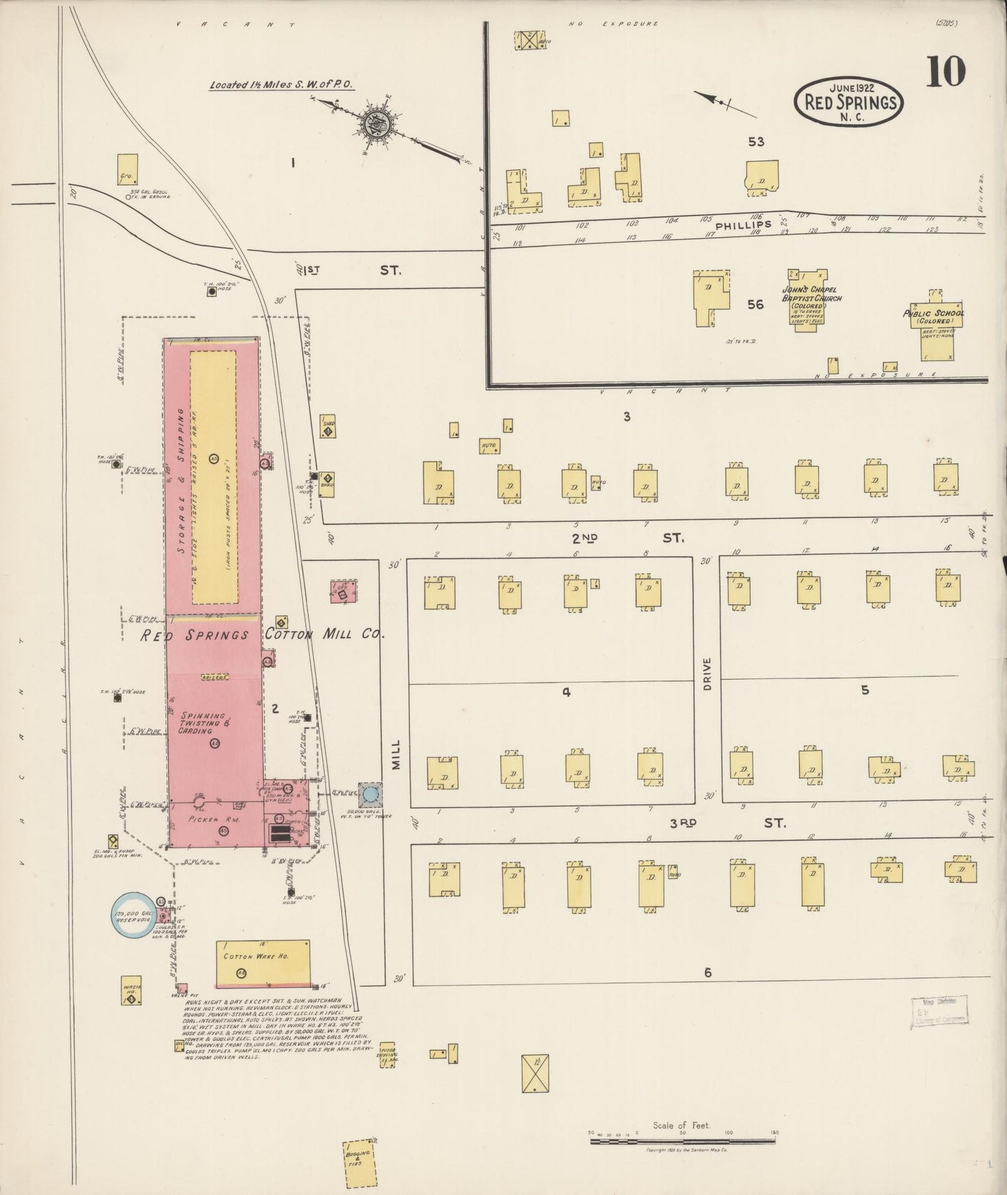 Sanborn Fire Insurance Map from Red Springs, Robeson County, North Carolina (1922), Sheet #0010 - Historic Sanborn Fire Insurance Map Print, vintage old map wall art, antique decor, genealogy gift, North Carolina North Carolina map