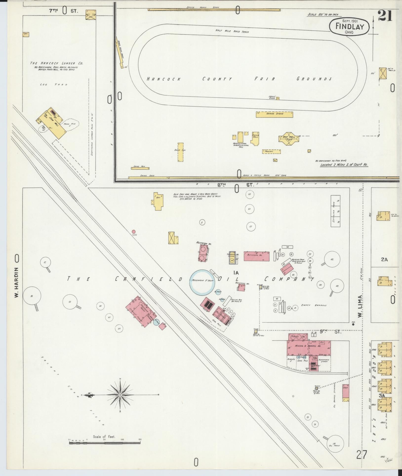 Sanborn Fire Insurance Map from Findlay, Hancock County, Ohio (1901), Sheet #0021 - Historic Sanborn Fire Insurance Map Print, vintage old map wall art, antique decor, genealogy gift, Ohio Ohio map