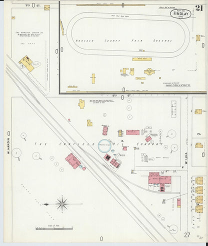 Sanborn Fire Insurance Map from Findlay, Hancock County, Ohio (1901), Sheet #0021 - Historic Sanborn Fire Insurance Map Print, vintage old map wall art, antique decor, genealogy gift, Ohio Ohio map