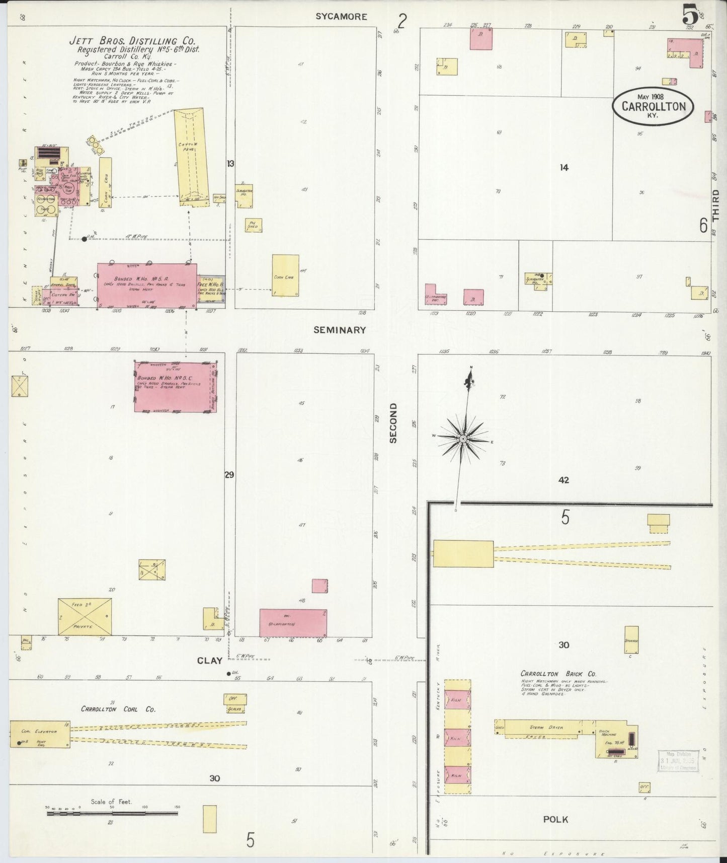 Sanborn Fire Insurance Map from Carrollton, Carroll County, Kentucky (1908), Sheet #0005 - Complete Map Set gallery image, historic Sanborn map, vintage wall art, Kentucky Kentucky