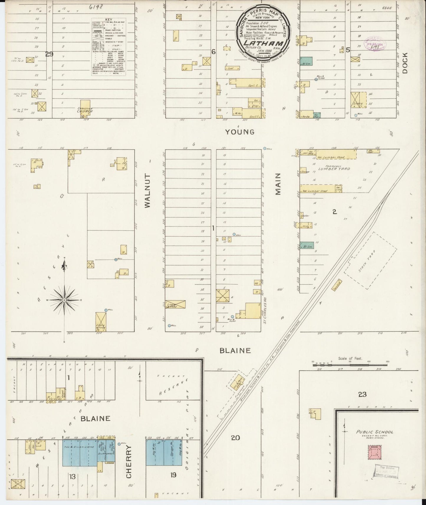 Sanborn Fire Insurance Map from Latham, Butler County, Kansas (1894), Sheet #0001 - Historic Sanborn Fire Insurance Map Print, vintage old map wall art, antique decor, genealogy gift, Kansas Kansas map