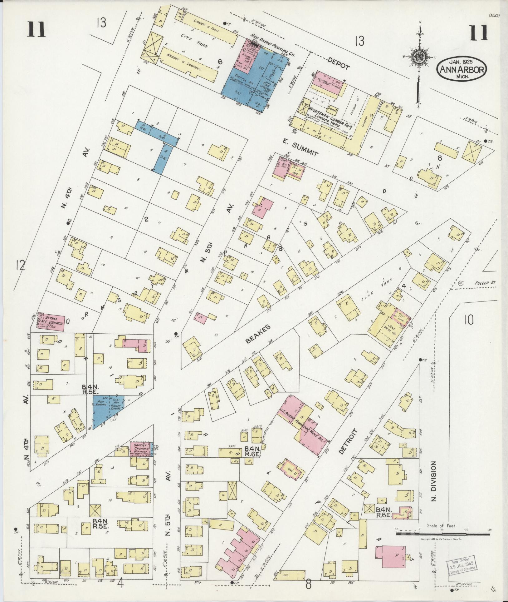 Sanborn Fire Insurance Map from Ann Arbor, Washtenaw County, Michigan (1925), Sheet #0011 - Complete Map Set gallery image, historic Sanborn map, vintage wall art, Michigan Michigan