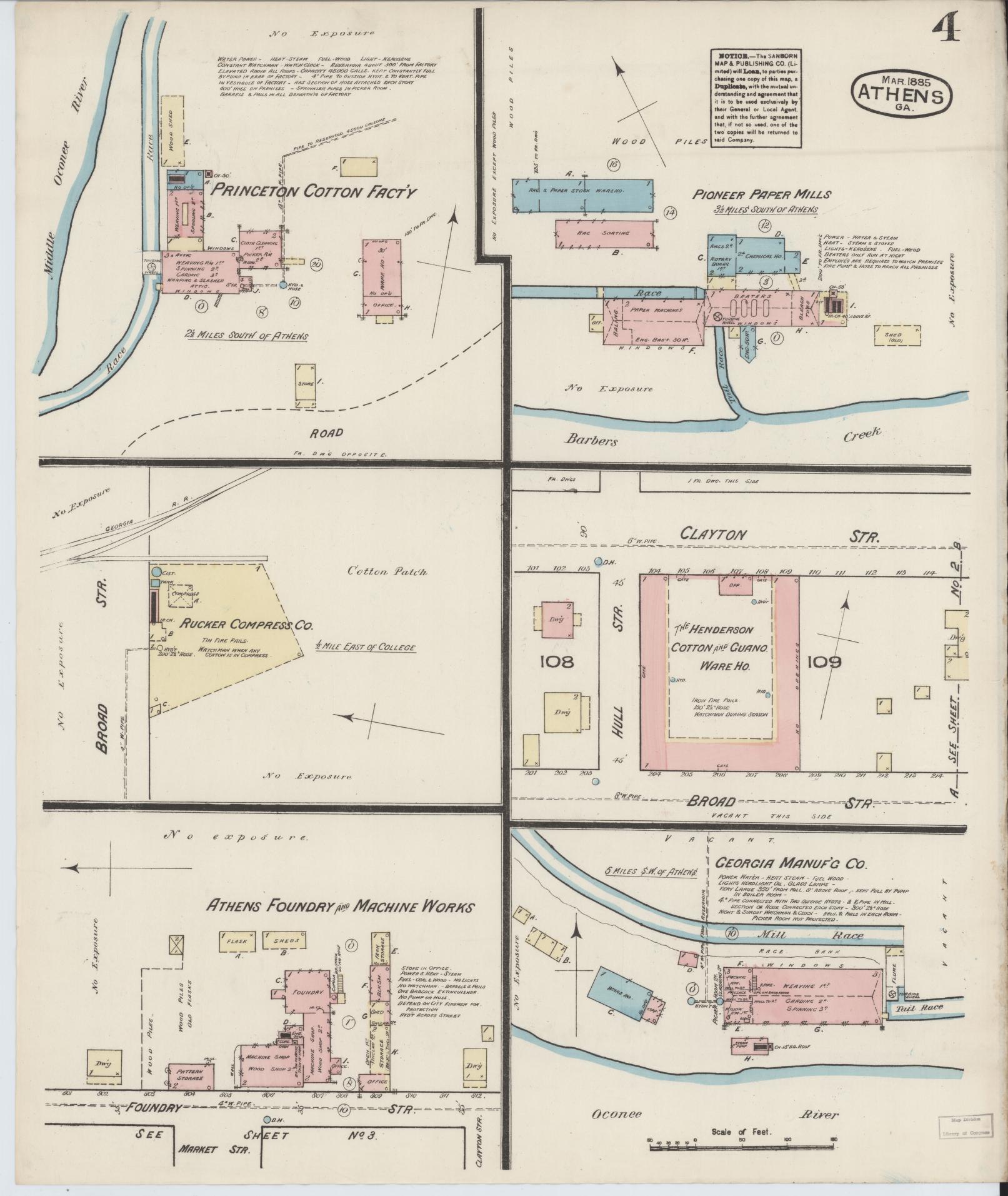 Sanborn Fire Insurance Map from Athens, Clarke County, Georgia (1885), Sheet #0004 - Complete Map Set gallery image, historic Sanborn map, vintage wall art, Georgia Georgia