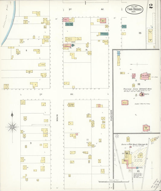 Sanborn Fire Insurance Map from Twin Bridges, Madison County, Montana (1900), Sheet #0002 - Historic Sanborn Fire Insurance Map Print, vintage old map wall art, antique decor, genealogy gift, Montana Montana map