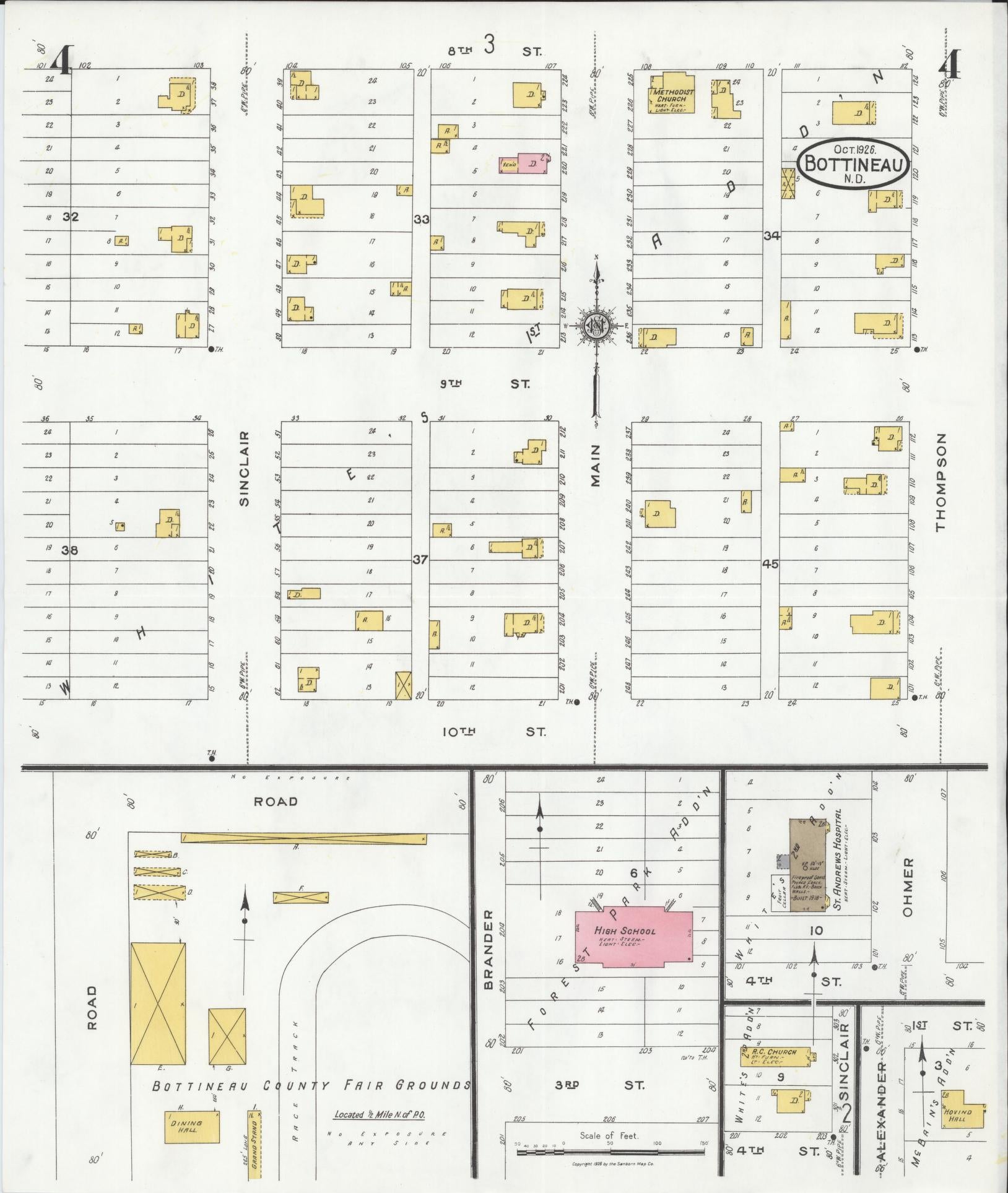 Sanborn Fire Insurance Map from Bottineau, Bottineau County, North Dakota (1926), Sheet #0004 - Complete Map Set gallery image, historic Sanborn map, vintage wall art, North Dakota North Dakota