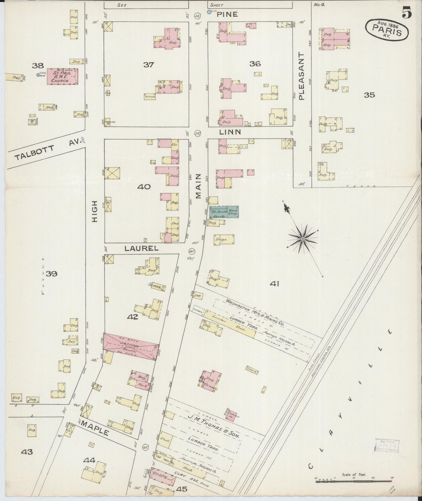 Sanborn Fire Insurance Map from Paris, Bourbon County, Kentucky (1886), Sheet #0005 - Complete Map Set gallery image, historic Sanborn map, vintage wall art, Kentucky Kentucky