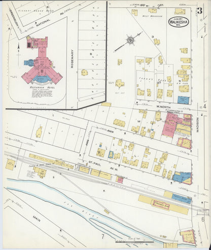 Sanborn Fire Insurance Map from Waukesha, Waukesha County, Wisconsin (1917), Sheet #0003 - Complete Map Set gallery image, historic Sanborn map, vintage wall art, Wisconsin Wisconsin
