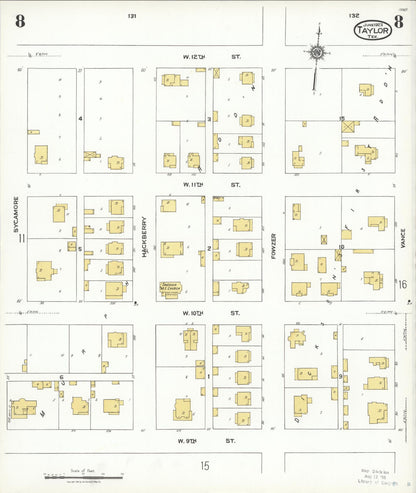 Sanborn Fire Insurance Map from Taylor, Williamson County, Texas (1923), Sheet #0008 - Complete Map Set gallery image, historic Sanborn map, vintage wall art, Texas Texas