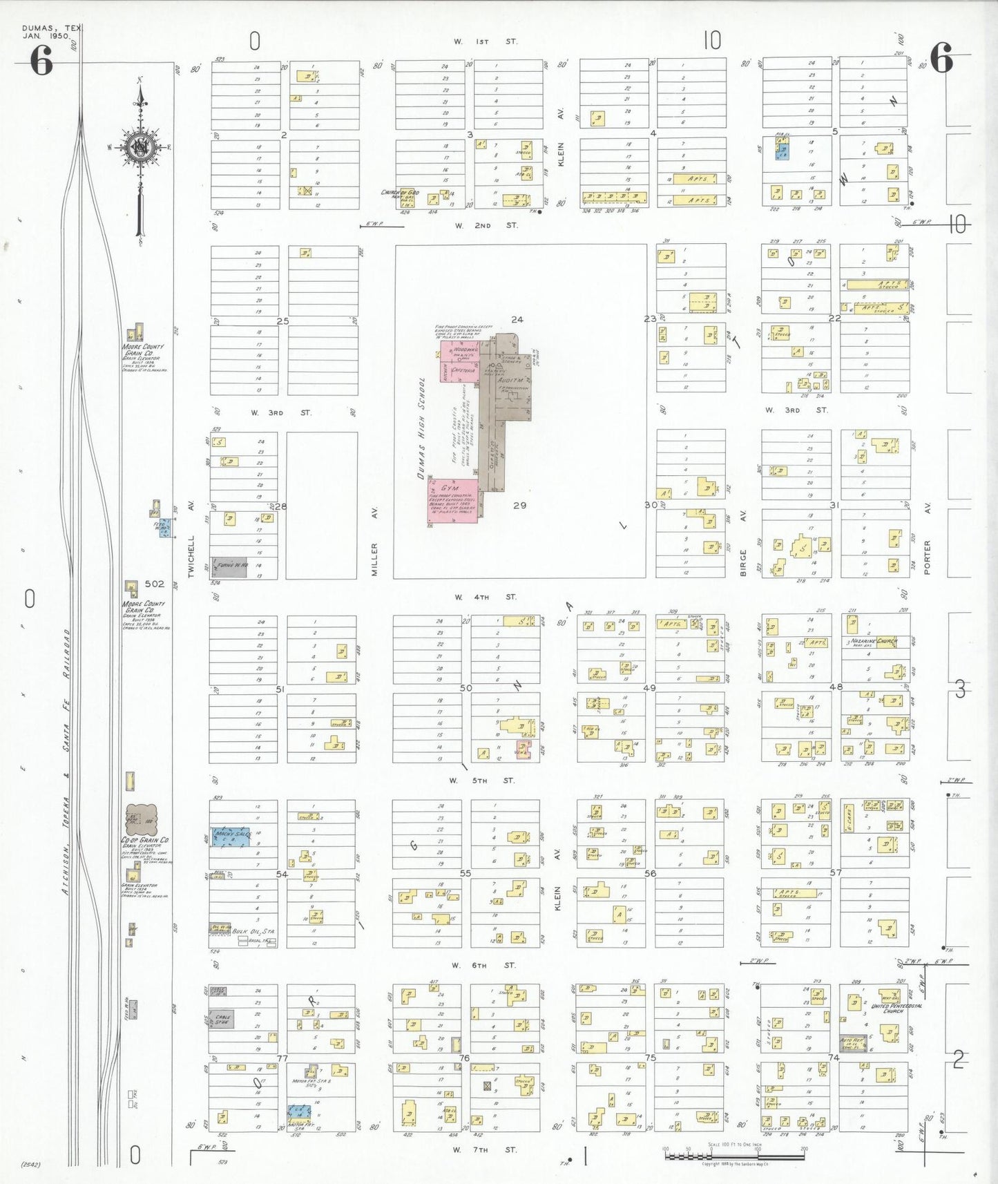 Sanborn Fire Insurance Map from Dumas, Moore County, Texas (1950), Sheet #0006 - Complete Map Set gallery image, historic Sanborn map, vintage wall art, Texas Texas