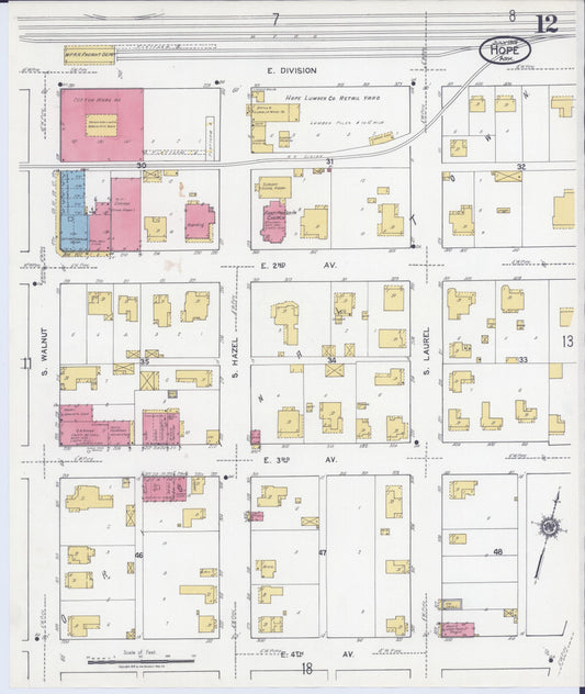 Sanborn Fire Insurance Map from Hope, Hempstead County, Arkansas (1919), Sheet #0012 - Historic Sanborn Fire Insurance Map Print, vintage old map wall art, antique decor, genealogy gift, Arkansas Arkansas map