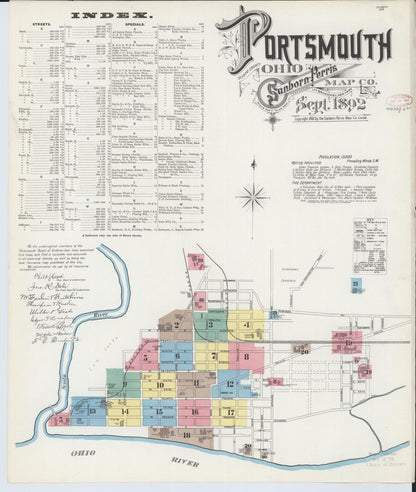 Sanborn Fire Insurance Map from Portsmouth, Scioto County, Ohio (1892), Sheet #0001 - Historic Sanborn Fire Insurance Map Print, vintage old map wall art, antique decor, genealogy gift, Ohio Ohio map