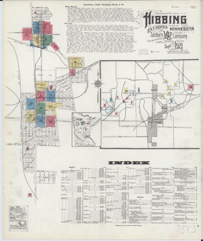 Sanborn Fire Insurance Map from Hibbing, Saint Louis County, Minnesota. (1921) – Map View