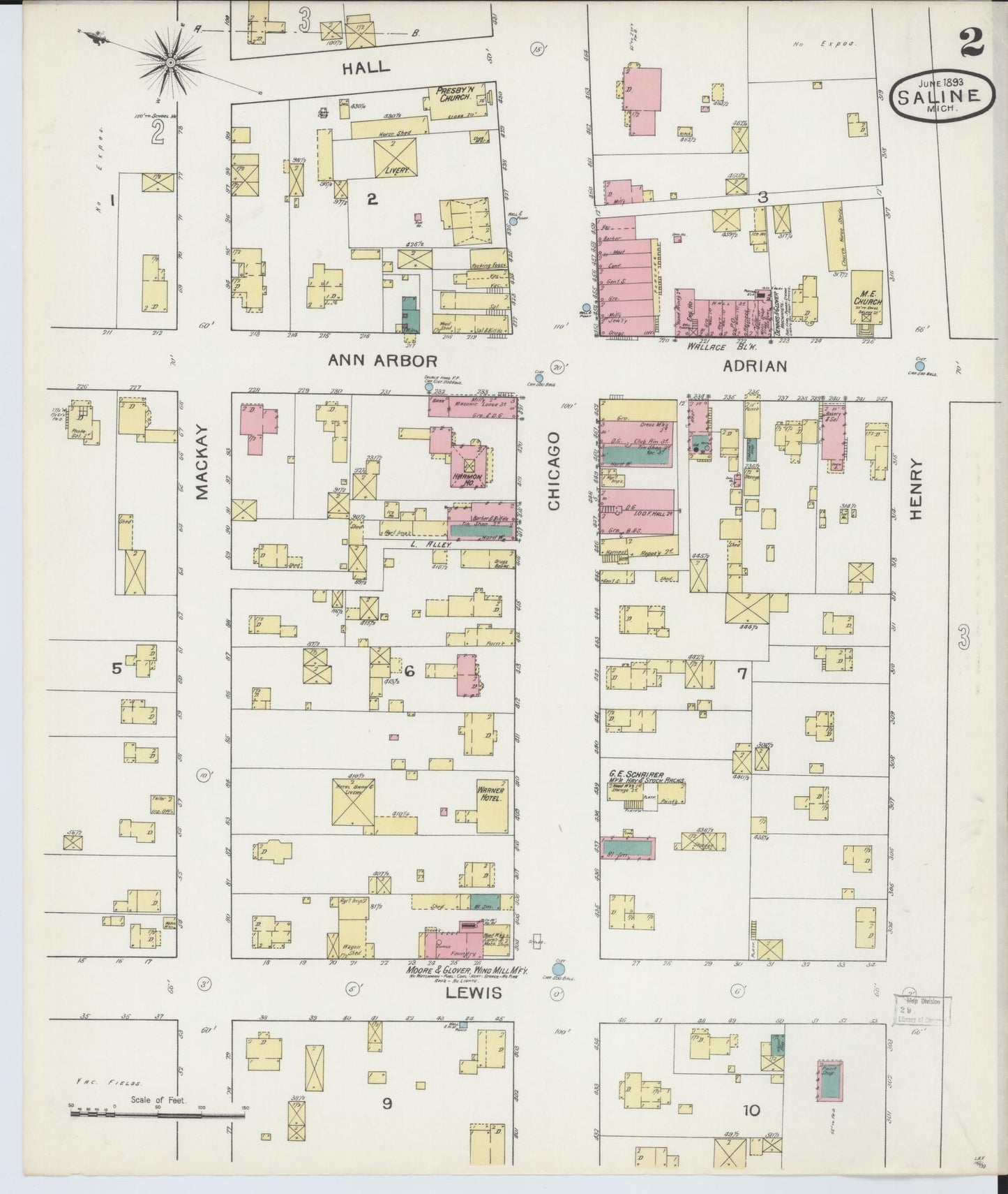Sanborn Fire Insurance Map from Saline, Washtenaw County, Michigan (1893), Sheet #0002 - Complete Map Set gallery image, historic Sanborn map, vintage wall art, Michigan Michigan