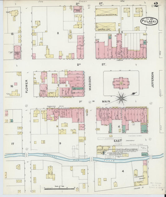 Sanborn Fire Insurance Map from Pulaski, Giles County, Tennessee (1891), Sheet #0002 - Historic Sanborn Fire Insurance Map Print, vintage old map wall art, antique decor, genealogy gift, Tennessee Tennessee map