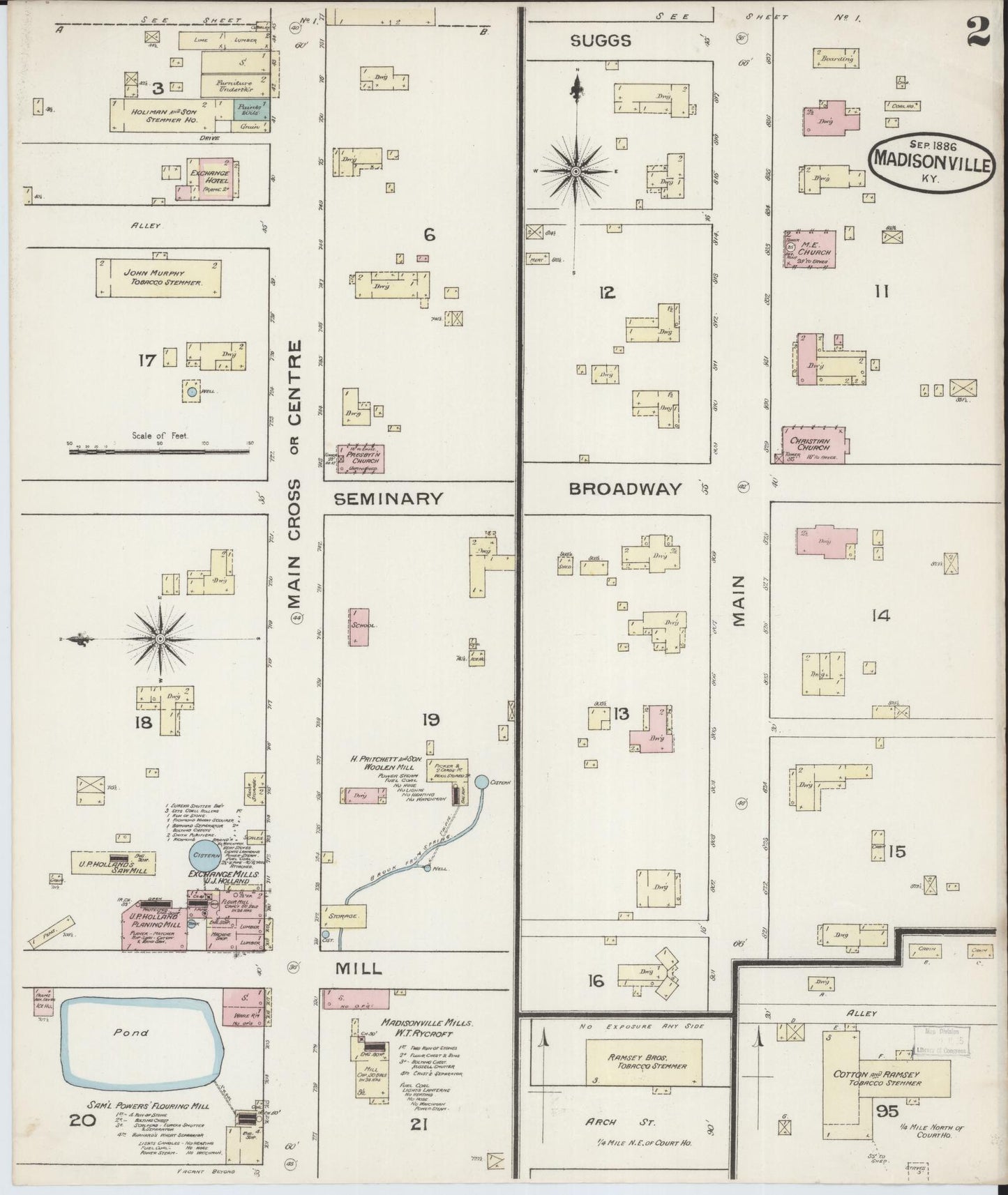 Sanborn Fire Insurance Map from Madisonville, Hopkins County, Kentucky (1886), Sheet #0002 - Historic Sanborn Fire Insurance Map Print, vintage old map wall art, antique decor, genealogy gift, Kentucky Kentucky map