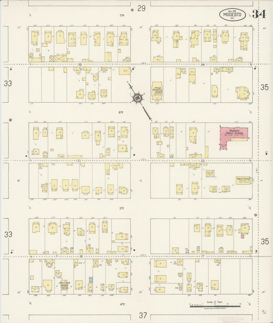 Sanborn Fire Insurance Map from Modesto, Stanislaus County, California (1919), Sheet #0034 - Historic Sanborn Fire Insurance Map Print, vintage old map wall art, antique decor, genealogy gift, California California map