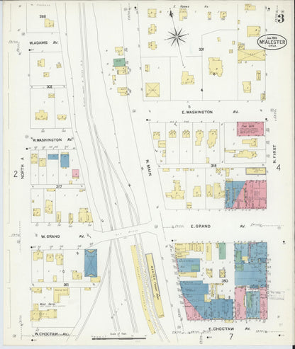 Sanborn Fire Insurance Map from McAlester, Pittsburg County, Oklahoma (1908), Sheet #0003 - Complete Map Set gallery image, historic Sanborn map, vintage wall art, Oklahoma Oklahoma