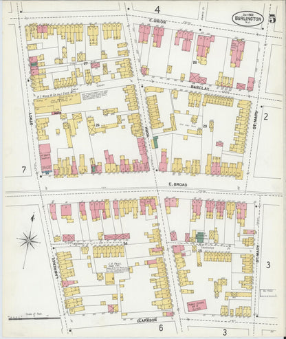 Sanborn Fire Insurance Map from Burlington, Burlington County, New Jersey (1902), Sheet #0005 - Historic Sanborn Fire Insurance Map Print, vintage old map wall art, antique decor, genealogy gift, New Jersey New Jersey map