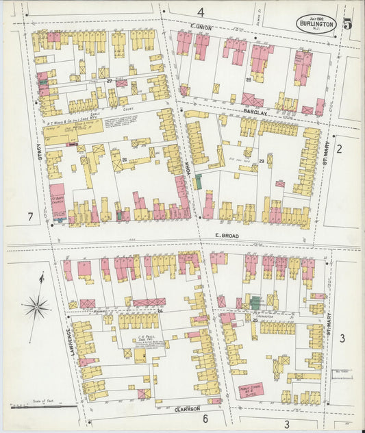 Sanborn Fire Insurance Map from Burlington, Burlington County, New Jersey (1902), Sheet #0005 - Historic Sanborn Fire Insurance Map Print, vintage old map wall art, antique decor, genealogy gift, New Jersey New Jersey map