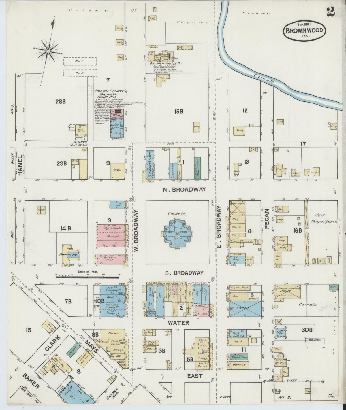 Sanborn Fire Insurance Map from Brownwood, Brown County, Texas (1888), Sheet #0002 - Complete Map Set gallery image, historic Sanborn map, vintage wall art, Texas Texas