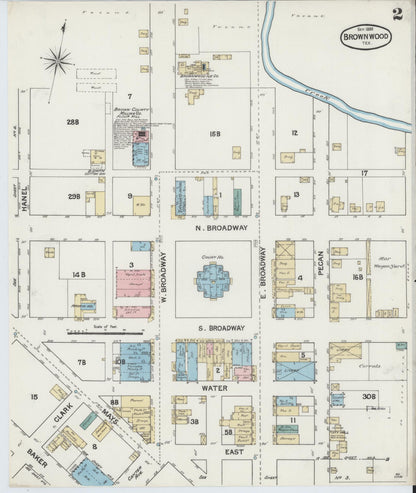 Sanborn Fire Insurance Map from Brownwood, Brown County, Texas (1888), Sheet #0002 - Complete Map Set gallery image, historic Sanborn map, vintage wall art, Texas Texas