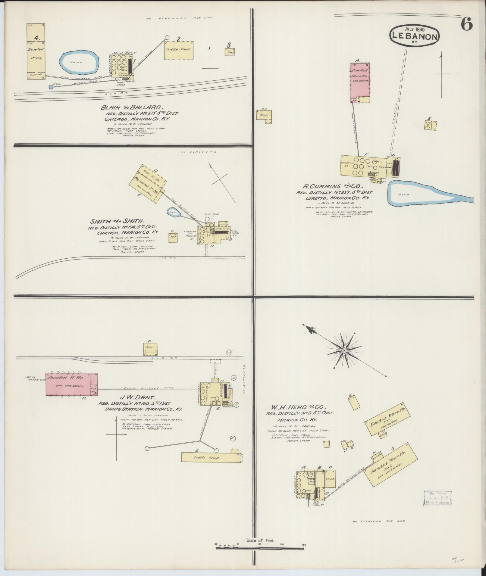 Sanborn Fire Insurance Map from Lebanon, Marion County, Kentucky (1890), Sheet #0006 - Complete Map Set gallery image, historic Sanborn map, vintage wall art, Kentucky Kentucky