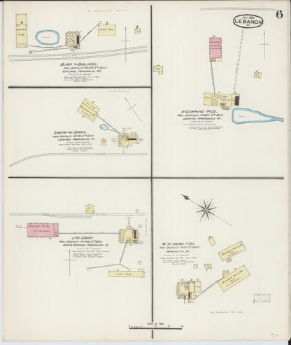 Sanborn Fire Insurance Map from Lebanon, Marion County, Kentucky (1890), Sheet #0006 - Complete Map Set gallery image, historic Sanborn map, vintage wall art, Kentucky Kentucky