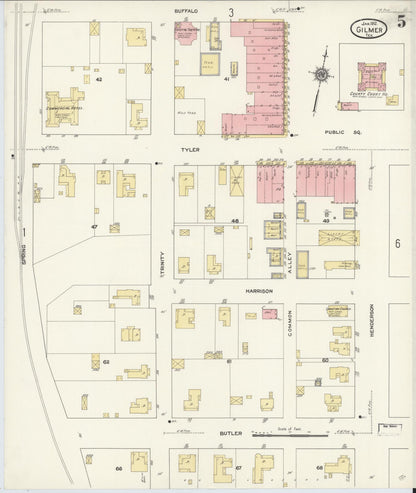 Sanborn Fire Insurance Map from Gilmer, Upshur County, Texas (1912), Sheet #0005 - Complete Map Set gallery image, historic Sanborn map, vintage wall art, Texas Texas