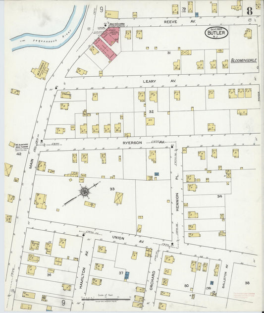 Sanborn Fire Insurance Map from Butler, Morris County, New Jersey (1920), Sheet #0008 - Historic Sanborn Fire Insurance Map Print, vintage old map wall art, antique decor, genealogy gift, New Jersey New Jersey map