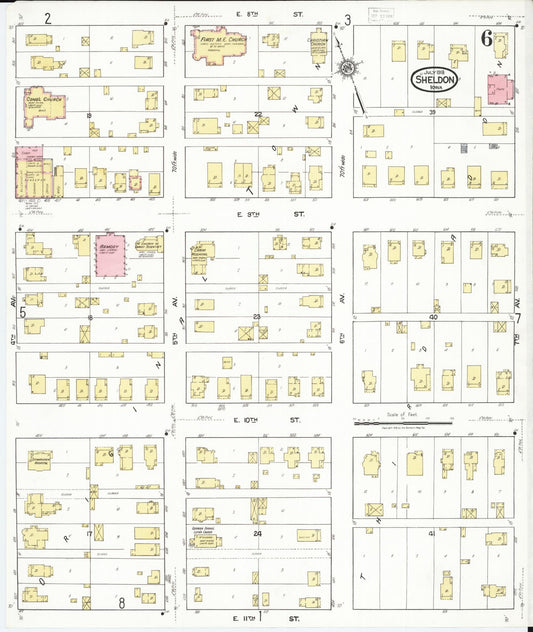 Sanborn Fire Insurance Map from Sheldon, O'Brien County, Iowa (1918), Sheet #0006 - Historic Sanborn Fire Insurance Map Print, vintage old map wall art