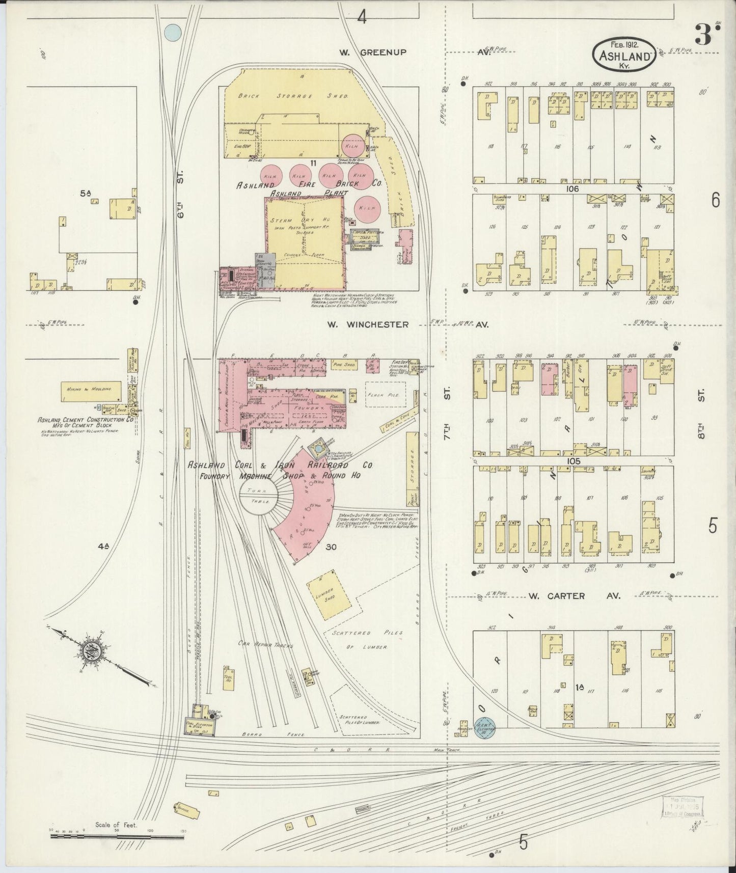 Sanborn Fire Insurance Map from Ashland, Boyd County, Kentucky (1912), Sheet #0003 - Complete Map Set gallery image, historic Sanborn map, vintage wall art, Kentucky Kentucky