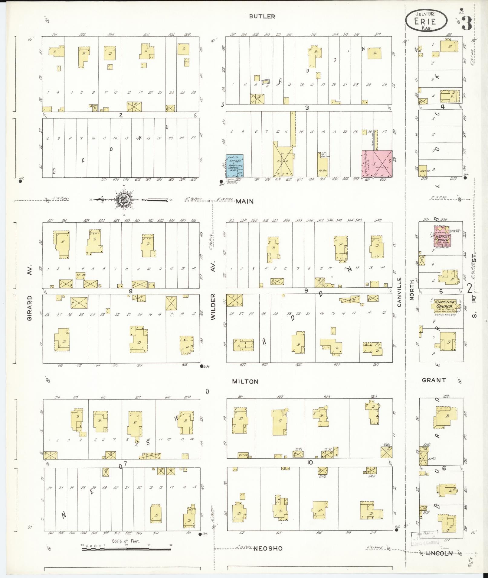 Sanborn Fire Insurance Map from Erie, Neosho County, Kansas (1912), Sheet #0003 - Complete Map Set gallery image, historic Sanborn map, vintage wall art, Kansas Kansas